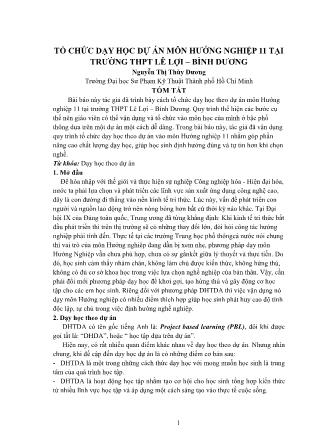 Tổ chức dạy học dự án môn hướng nghiệp 11 tại trường THPT Lê Lợi – Bình Dương