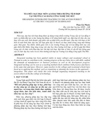 Tổ chức dạy học môn Access theo hướng tích hợp tại trường Cao đẳng Công nghệ Thủ Đức