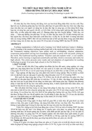 Tổ chức dạy học môn công nghệ lớp 10 theo hướng tích cực hóa học sinh