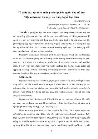 Tổ chức dạy học theo hướng tích cực hóa người học mô đun Tiện cơ bản tại trường Cao Đẳng Nghề Bạc Liêu