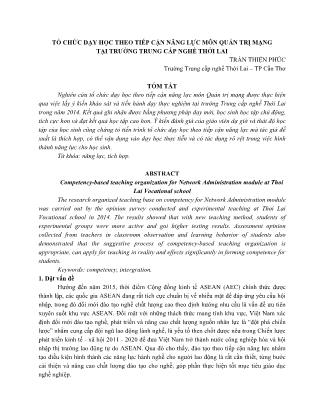 Tổ chức dạy học theo tiếp cận năng lực môn Quản trị mạng tại trường Trung cấp nghề Thới Lai