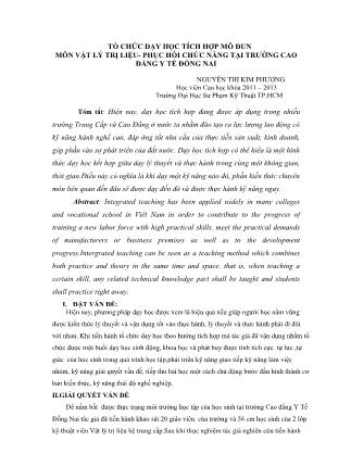 Tổ chức dạy học tích hợp mô đun môn Vật lý trị liệu- Phục hồi chức năng tại trường Cao đẳng Y tế Đồng Nai