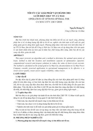 Tối ưu các giải pháp vận hành cho lưới điện 22kv TP. Cà Mau