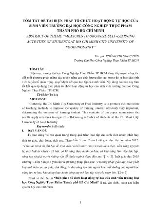 Tóm tắt Đề tài biện pháp tổ chức hoạt động tự học của sinh viên trường Đại học Công Nghiệp Thực Phẩm thành phố Hồ Chí Minh