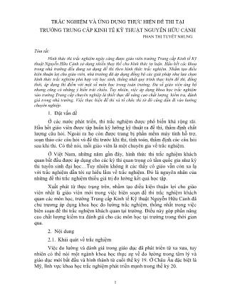 Trắc nghiệm và ứng dụng thực hiện đề thi tại trường Trung cấp Kinh tế Kỹ thuật Nguyễn Hữu Cảnh
