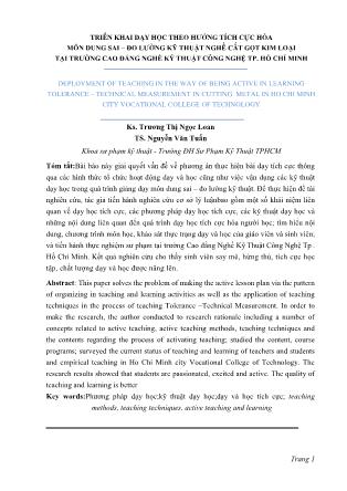 Triể n khai dạy học theo hướng tích cực hóa môn dung sai – đo lường kỹ thuật nghề cắt gọt kim loại tại trường Cao đẳng nghề Kỹ thuật Công nghệ TP. Hồ Chí Minh