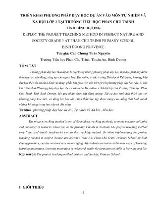 Triển khai Phương pháp dạy học dự án vào môn Tự nhiên và Xã hội lớp 3 ở Trường Tiểu học Phan Chu Trinh Tỉnh Bình Dương