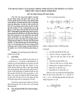 Ứng dụng chất cải tạo đất trong tính toán lưới nối đất an toàn theo tiêu chuẩn IEEE STD.80-2013