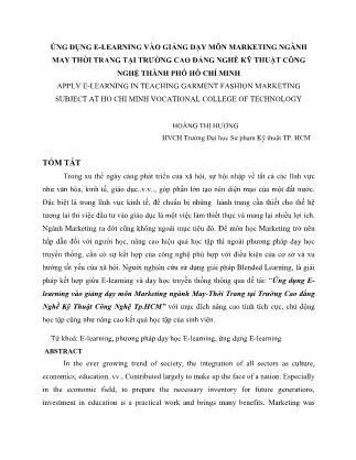 Ứng dụng Elearning vào giảng dạy môn Marketing ngành May-Thời Trang tại Trường Cao đẳng Nghề Kỹ Thuật Công Nghệ Tp.HCM