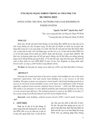 Ứng dụng mạng nơron trong sa thải phụ tải hệ thống điện