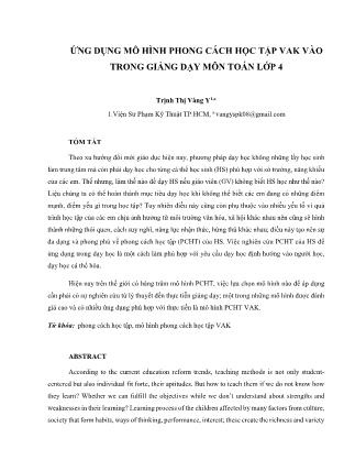 Ứng dụng mô hình phong cách học tập VAK vào trong giảng dạy môn Toán lớp 4