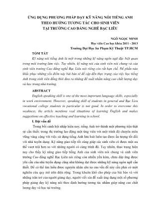 Ứng dụng phương pháp dạy kỹ năng nói tiếng anh theo hướng tương tác cho sinh viên tại trường Cao đẳng nghề Bạc Liêu
