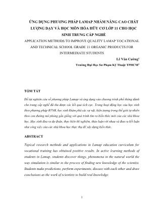 Ứng dụng phương pháp Lamap nhằm nâng cao chất lượng dạy và học môn Hóa hữu cơ lớp 11 cho học sinh trung cấp nghề