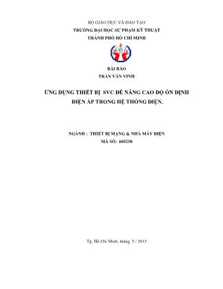 Ứng dụng thiết bị SVC để nâng cao độ ổn định điện áp trong hệ thống điện