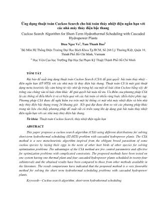 Ứng dụng thuật toán Cuckoo Search cho bài toán thủy nhiệt điện ngắn hạn với các nhà máy thủy điện bậc thang