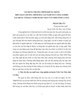 Vận dụng chương trình khung trong biên soạn chương trình đào tạo nghề may công nghiệp tại trung tâm dạy nghề huyện Trần Văn Thời, tỉnh Cà Mau