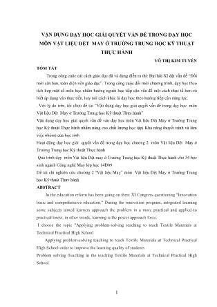 Vận dụng dạy học giải quyết vấn đề trong dạy học môn Vật liệu Dệt May ở Trường Trung học Kỹ thuật Thực hành