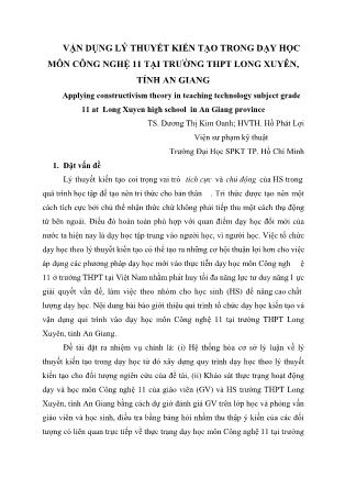 Vận dụng lý thuyết kiến tạo trong dạy học môn Công nghệ 11 tại trường THPT Long Xuyên, tỉnh An Giang