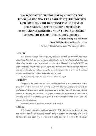 Vận dụng một số phương pháp dạy học tích cực trong dạy học môn tiếng anh lớp 9 tại trường THCS Linh Đông, quận Thủ Đức, Thành phố Hồ Chí Minh
