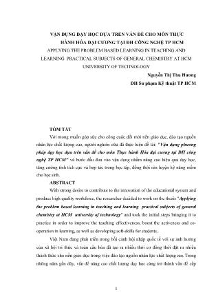 Vận dụng phương pháp dạy học dựa trên vấn đề cho môn Thực hành Hóa đại cương tại ĐH công nghệ TP HCM