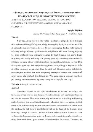 Vận dụng phương pháp dạy học khám phá vào dạy học môn Hóa học lớp 10 tại trường THPT Nguyễn Văn Tăng