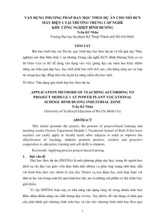 Vận dụng phương pháp dạy học theo dự án cho mô đun máy điện 1 tại trường Trung cấp nghề khu công nghiệp Bình Dương