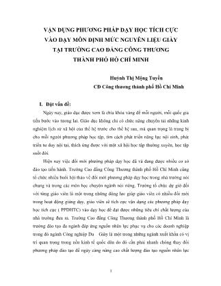 Vận dụng phương pháp dạy học tích cực vào dạy môn định mức nguyên liệu giày tại trường Cao đẳng Công thương thành phố Hồ Chí Minh