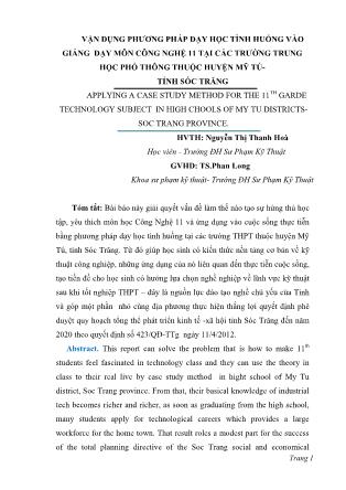 Vận dụng phương pháp dạy học tình huống vào giảng dạy môn Công nghệ 11 tại các THPT thuộc huyện Mỹ Tú, tỉnh Sóc Trăng