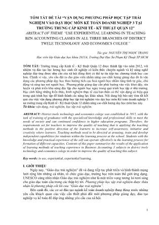 Vận dụng phương pháp học tập trải nghiệm vào dạy học môn Kế toán doanh nghiệp 3 tại trường trung cấp Kinh tế - Kỹ thuật Quận 12
