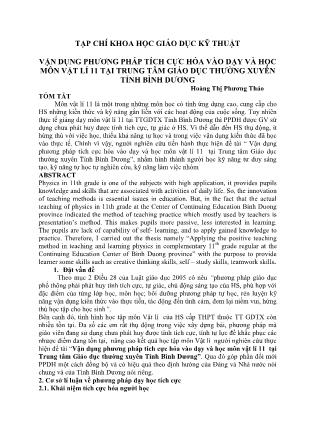 Vận dụng phương pháp tích cực hóa vào dạy và học môn Vật lí 11 tại Trung tâm Giáo dục thường xuyên tỉnh Bình Dương
