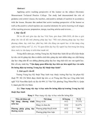 Vận dụng quan điểm dạy học tích cực hóa người học vào môn Đo lường điện tại trường Trung học Kỹ thuật thực hành