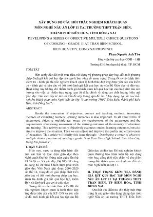 Xây dựng bộ câu hỏi trắc nghiệm khách quan môn Nghề Nấu ăn lớp 11 tại trường THPT Trấn Biên, thành phố Biên Hòa, tỉnh Đồng Nai