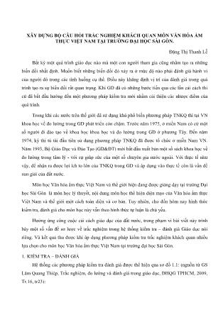 Xây dựng bộ câu hỏi trắc nghiệm khách quan môn văn hóa ẩm thực Việt Nam tại trường Đại học Sài Gòn