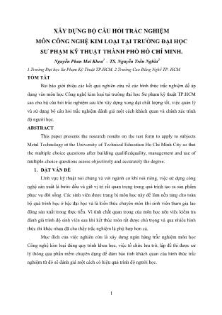 Xây dựng bộ câu hỏi trắc nghiệm môn Công nghệ kim loại tại  trường Đại học Sư phạm Kỹ thuật thành phố Hồ Chí Minh