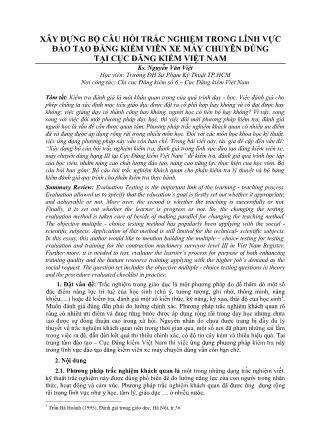 Xây dựng bộ câu hỏi trắc nghiệm trong lĩnh vực đào tạo đăng kiểm viên xe máy chuyên dùng tại cục đăng kiểm Việt Nam