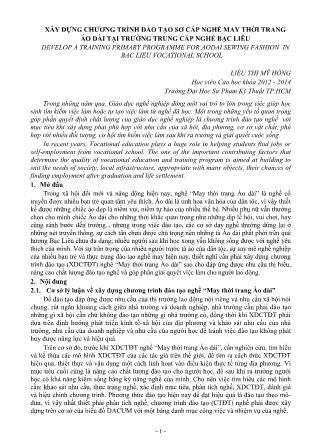 Xây dựng chương trình đào tạo sơ cấp nghề May thời trang áo dài tại trường Trung cấp nghề Bạc Liêu