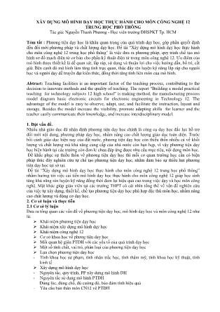 Xây dựng mô hình dạy học thực hành cho môn Công nghệ 12 Trung học Phổ thông