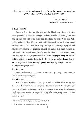 Xây dựng ngân hàng câu hỏi trắc nghiệm khách quan môn dung sai kỹ thuật đo