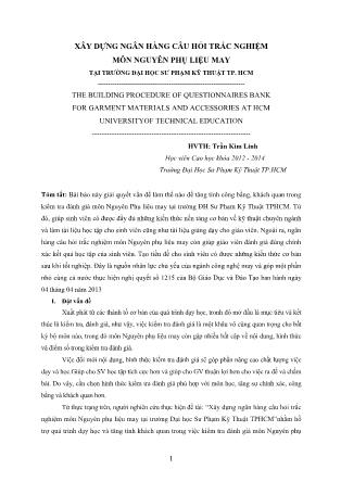 Xây dựng ngân hàng câu hỏi trắc nghiệm môn Nguyên phụ liệu may trường Đại học Sư phạm Kỹ thuật thành phố Hồ Chí Minh