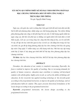 Xây dựng qui trình thiết kế bài dạy theo phương pháp dạy học chương trình hóa đối với môn Công nghệ 11 trung học phổ thông