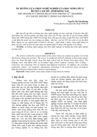 Xu hướng lựa chọn nghề nghiệp của học sinh lớp 12 huyện Cẩm Mỹ, tỉnh Đồng Nai