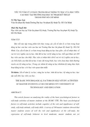 Yếu tố tâm lý cơ bản trong hoạt động tự học của học viên cao học tại Trường Đại học Sư phạm Kỹ thuật Tp. Hồ Chí