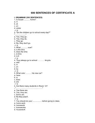 400 Câu ôn tập thi chứng chỉ A