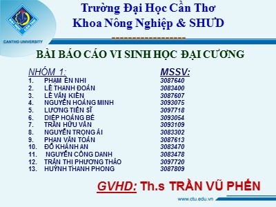 Bài Báo cáo vi sinh học đại cương