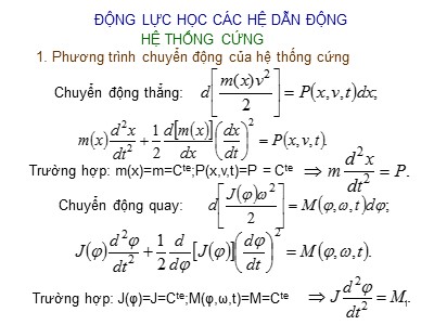 Bài giảng Động lực học các hệ dẫn động
