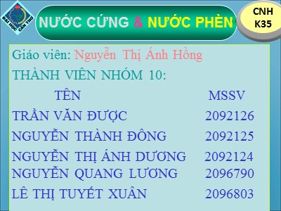 Bài giảng Nước cứng & nước phèn