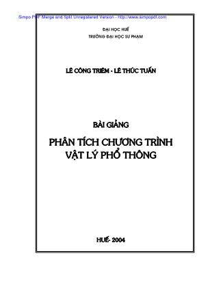 Bài giảng Phân tích chương trình Vật lý phổ thông