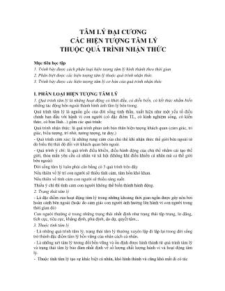 Bài giảng Tâm lý đại cương: Các hiện tượng tâm lý thuộc quá trình nhận thức