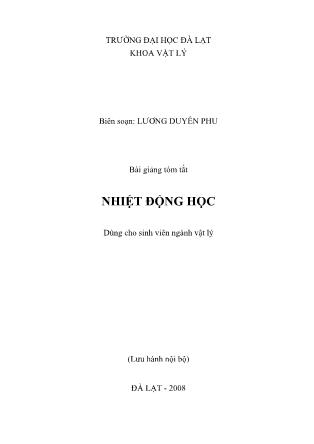 Bài giảng tóm tắt  Nhiệt động học - Lương Duyên Phu