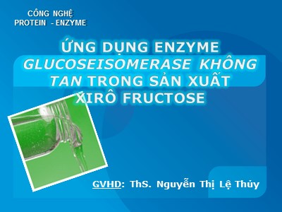 Bài giảng Ứng dụng enzyme glucoseisomerase không tan trong sản xuất xirô fructose - Nguyễn Thị Lệ Thủy